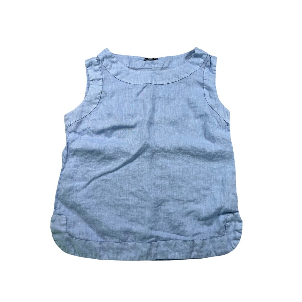 Puro Lino 100% Flax Linen Sleeveless Tunic Top Light Blue Size Small